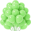 A bunch of pastel rainbow latex balloons in various shades of green and yellow.