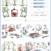 Collection de rubans adhésifs verts naturels, rouleaux, outils et articles décoratifs pour l'aménagement paysager.