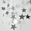 Silver and gold star paper garland bunting hanging in the air