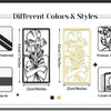 A set of four metal wall decor pieces featuring different colors and styles including smooth metal, woman art line drawing, a