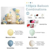 A collection of pastel balloons in yellow, mint, and smoke blue is displayed alongside a bear-themed balloon garland kit.