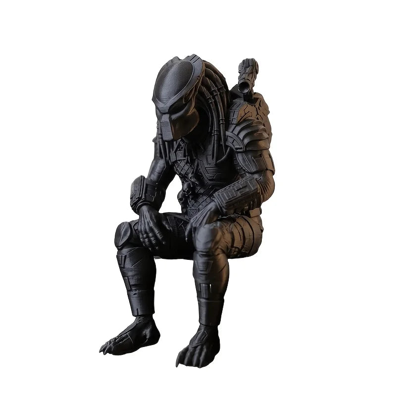 A dark sci-fi figurine of a hunter character in armor is shown from the front view.