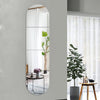 A vertical acrylic mirror wall sticker featuring a white curtain and a potted green plant on a gray wall.
