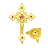Antique-style gold crucifix figurine with a decorative stand.