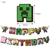 A string of colorful cardboard letters spelling out BIRTHDAY decorated for a party.