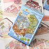 A blue sticker book titled Miniature Scene Sticker Book featuring various miniature scenes and elements for kids.