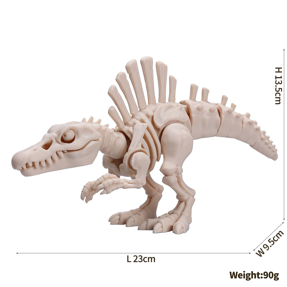 A light pink 3D printed dinosaur skeleton figurine featuring a T-Rex and Mosasaurus collectible.