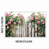 A wooden fence wall decal featuring pink roses and green foliage.