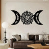 Black metal wall art featuring a pentagram design with crescent moon shapes labeled as above and below