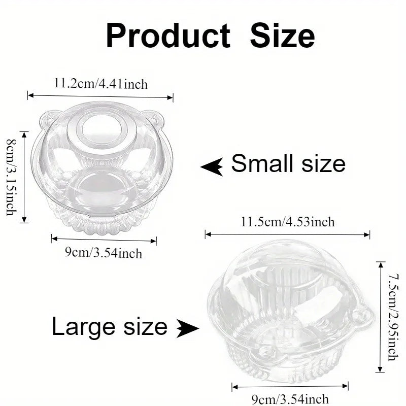Diagram showing the size comparison between small and large plastic cat head cake boxes with lids.