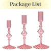 A package list showing three pink wavy glass taper candle holders.
