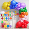 A colorful balloon garland arch kit featuring various colored balloons in yellow, blue, purple, green, and orange.
