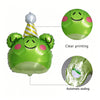 A green foil balloon shaped like a jungle animal face with clear printing and automatic sealing.