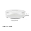 Clear acrylic cake stand display box with a round, shallow base and a lid.