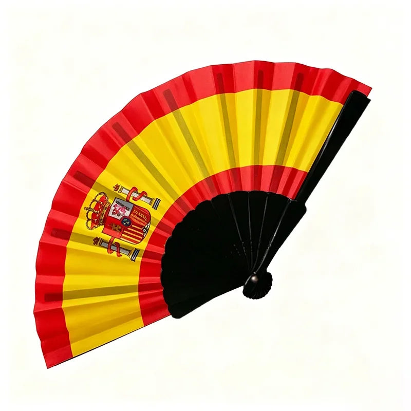 A handheld folding fan with a design featuring the flag of Panama.