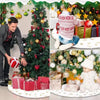 A festive Christmas tree decorated with ornaments and wrapped gifts, featuring a plush faux fur skirt.