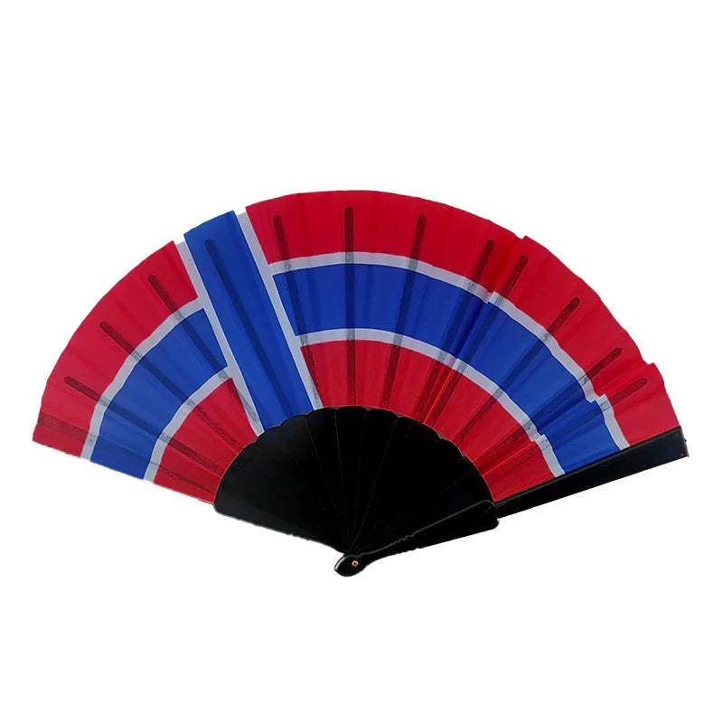 Handheld folding fan featuring the colors and design of the country flag, with red, white, and blue stripes.