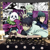 Anime tapestry wall hanging featuring characters from Jujutsu Kaisen including Gojo Satoru