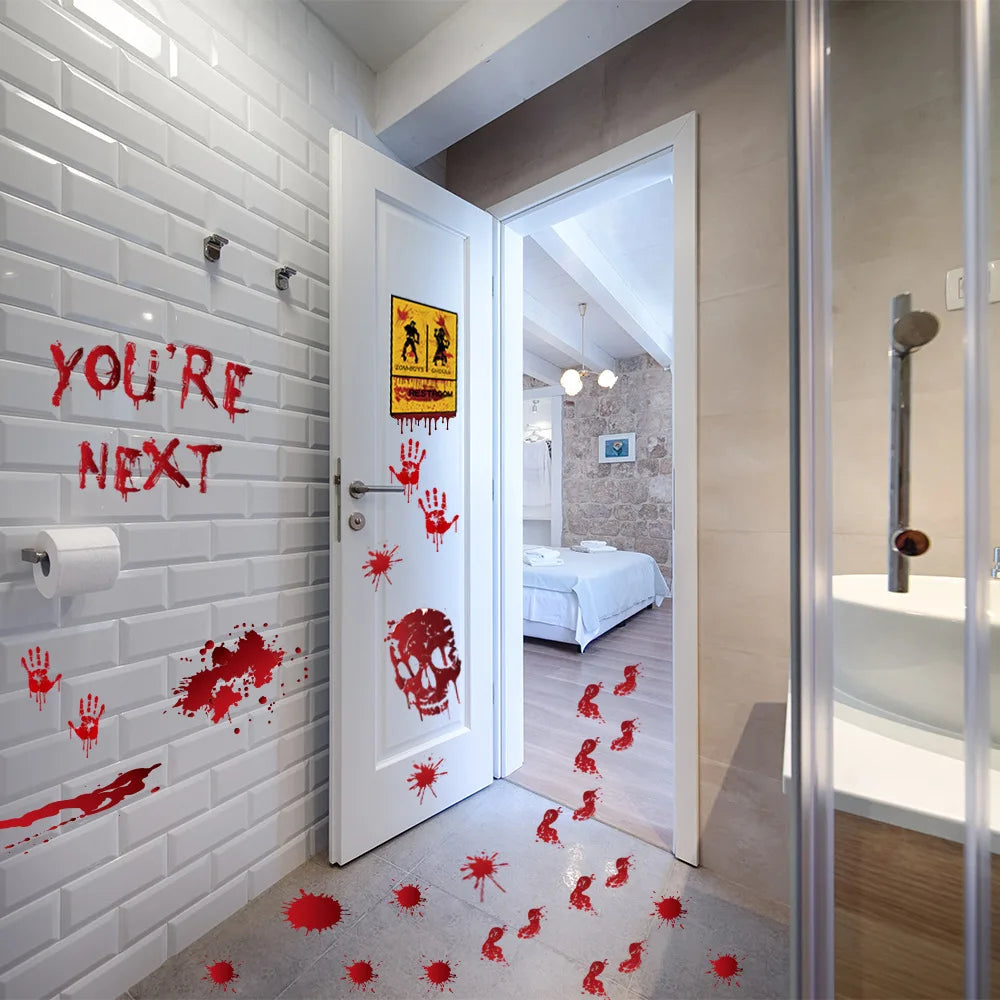 Halloween Bloodstain Sticker Set with Handprints, Footprints & Skulls