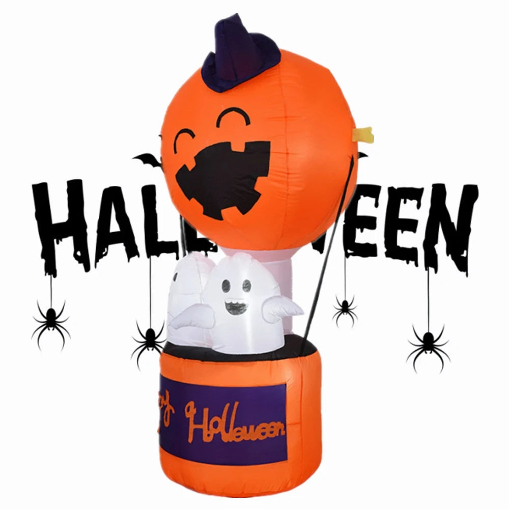 Orange inflatable Halloween pumpkin decoration with a carved face and built-in LED lights