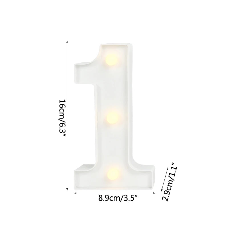 A white alphabet letter light shaped like the number one with warm white LED illumination.