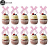 Ten pink bow themed birthday party cupcake liners and toppers.