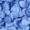 A close-up of light blue silk rose petals for weddings and events.