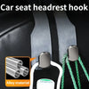 Car seat headrest hook organizer featuring an alloy core and green cord for securing items.