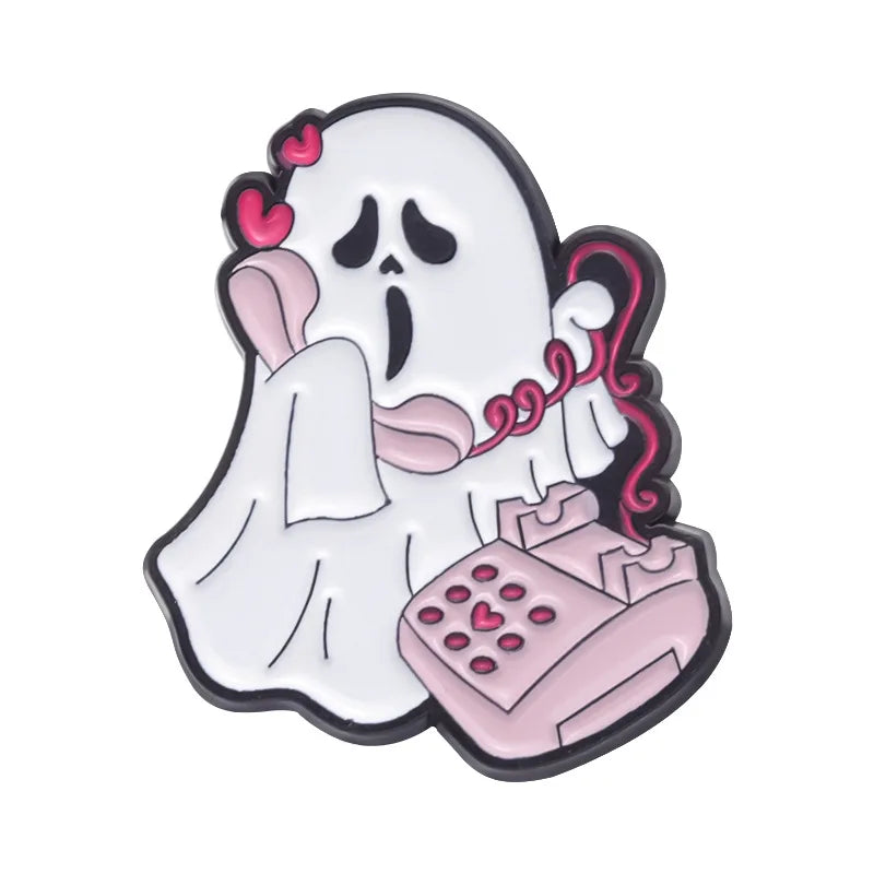 Halloween Enamel Pins Set - Cute Ghost, Black Cat, and Pumpkin Brooches for Kids