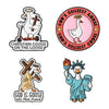 A set of enamel pins featuring cartoon cat designs with rude middle finger and daisy flower motifs.