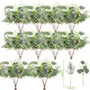 A set of artificial eucalyptus stems with silvery-green leaves and small white flowers for floral arrangements.