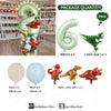 Set von grünen und roten Dinosaurierballons, darunter ein großes Sechs und kleine Dinosaurierformen.