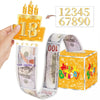 A hand holds a gold birthday candle number 18 and a roll of money ribbon with dollar bills.