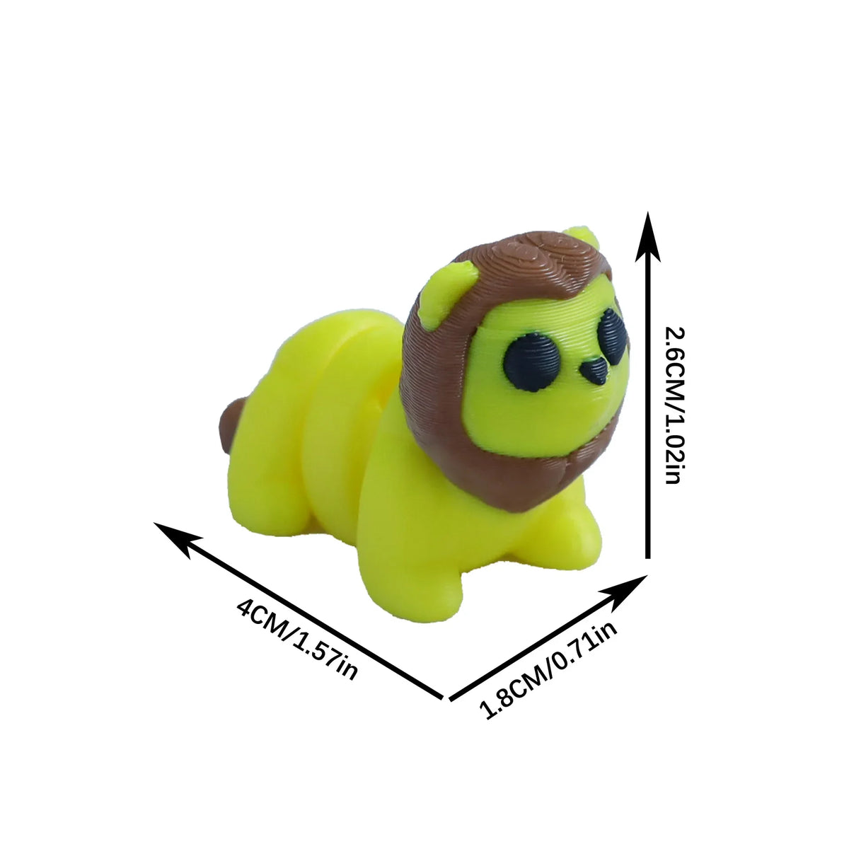 A yellow and brown cartoon animal figurine with large eyes, shown from above.