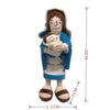 A plush doll depicting a religious icon with brown hair and blue clothing.