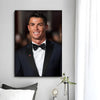 A portrait of Cristiano Ronaldo in a suit and bow tie, displayed as modern wall art print.