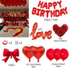 Red foil birthday balloon set featuring heart shapes and bow accents