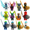 A collection of various Golden Ninja building block figures in different colors and poses.