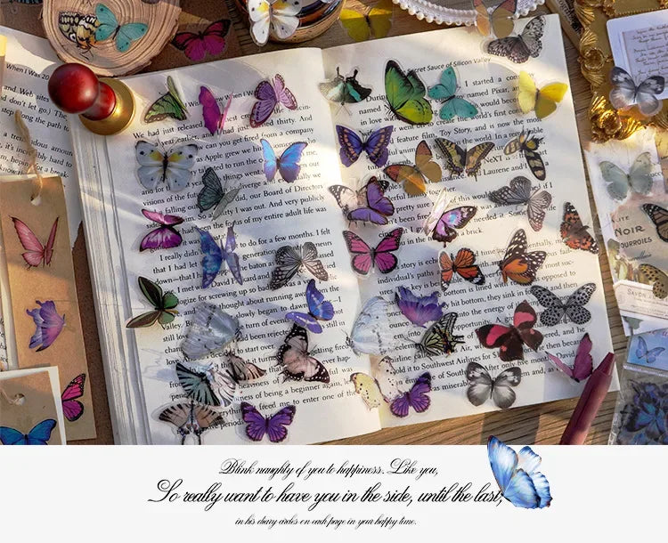 A collage of butterfly art stickers and decorative elements for scrapbooking