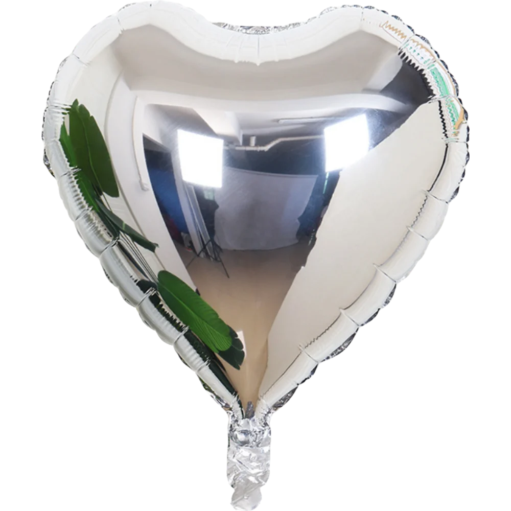A heart-shaped foil balloon featuring a star design, white and silver.