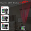 A rotatable projection alarm clock showing 90, 180, and -90 degree projection angles with a large LED display.