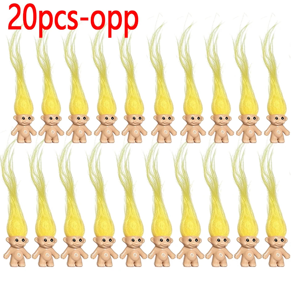 20 pieces of yellow mini retro troll doll collectible figures