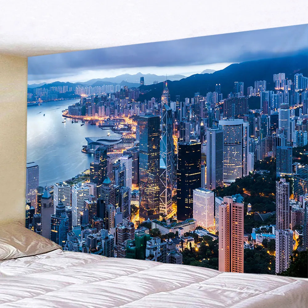 New York City Night View Tapestry Wall Hanging