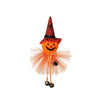 A Halloween ornament featuring a witch hat with a pumpkin face and orange tulle wings.