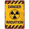 Vintage yellow and black hazard sign warning of radiation danger