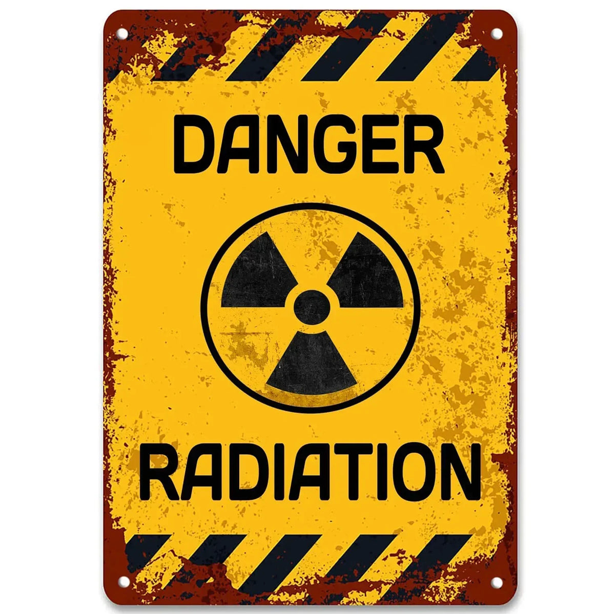 Vintage yellow and black hazard sign warning of radiation danger