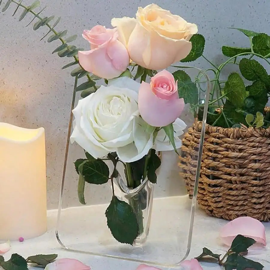Clear Acrylic Photo Frame Vase for Desk & Shelf Display