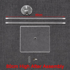 Acrylic balloon stand components including a base, rods, and mounting hardware for an 80cm high display.