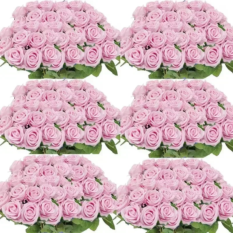 A bouquet of pink velvet artificial roses, arranged in clusters for weddings and home décor.