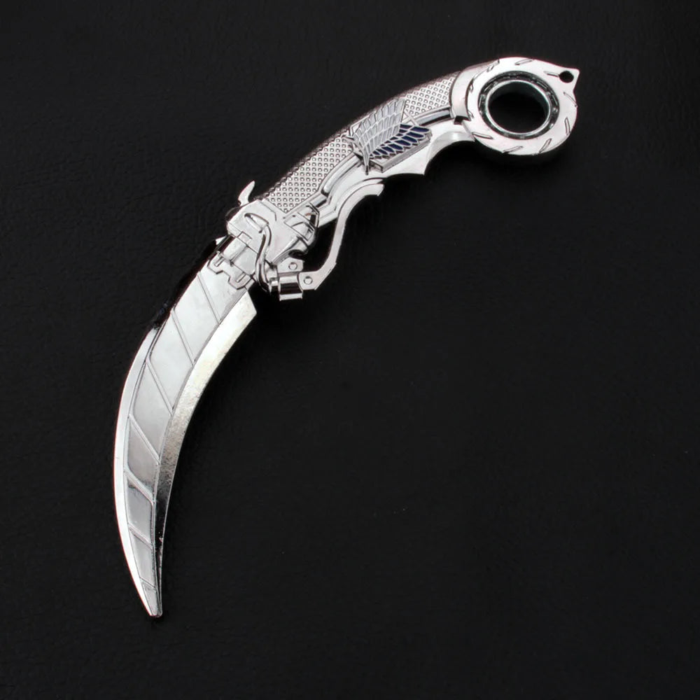 Silver anime-style blue dragon rotating claw knife model collectible display piece